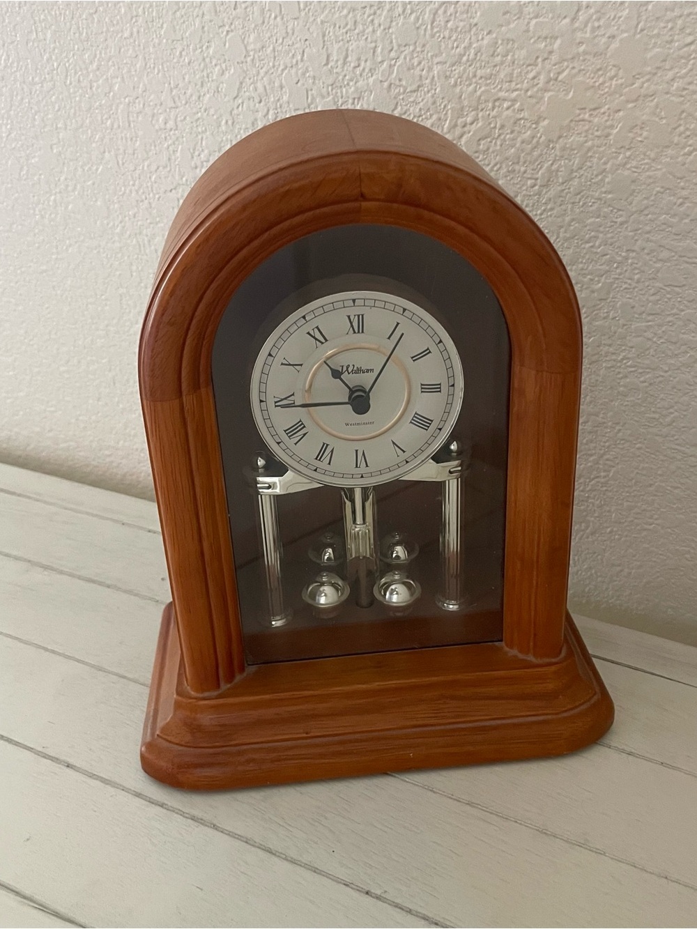 Vintage Waltham Westminster Mantel Clock Wood Arched